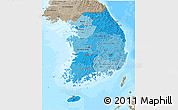 Political Shades 3D Map of South Korea, semi-desaturated, land only