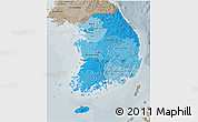 Political Shades 3D Map of South Korea, semi-desaturated