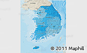 Political Shades 3D Map of South Korea, shaded relief outside, bathymetry sea