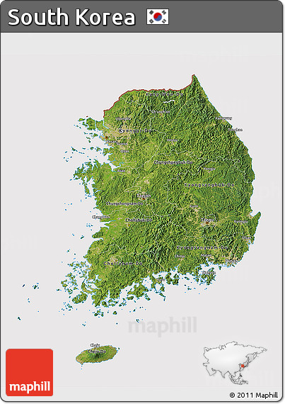 Satellite 3D Map of South Korea, cropped outside