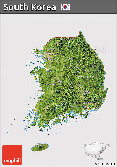 Satellite 3D Map of South Korea, cropped outside