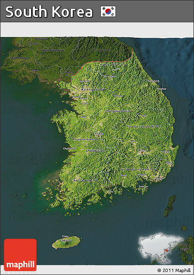 Satellite 3D Map of South Korea, darken
