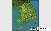 Satellite 3D Map of South Korea, darken, land only