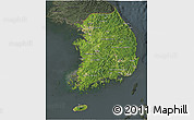 Satellite 3D Map of South Korea, darken, semi-desaturated