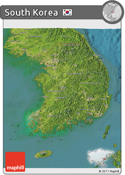 Satellite 3D Map of South Korea