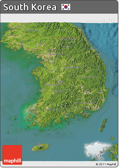 Satellite 3D Map of South Korea