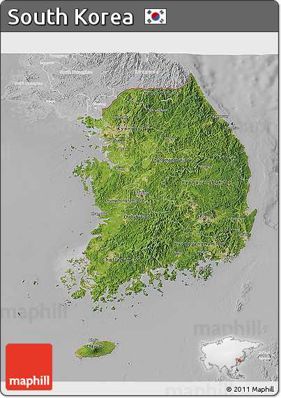 Satellite 3D Map of South Korea, lighten, desaturated