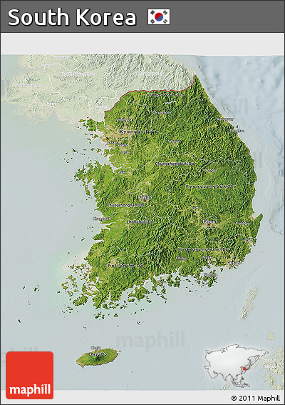 Satellite 3D Map of South Korea, lighten