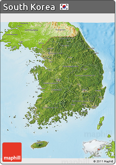 Satellite 3D Map of South Korea, physical outside