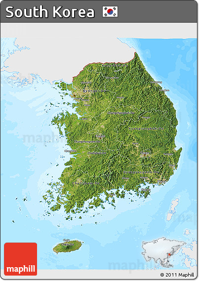 Satellite 3D Map of South Korea, single color outside, bathymetry sea