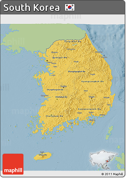Savanna Style 3D Map of South Korea, single color outside