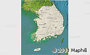 Shaded Relief 3D Map of South Korea, satellite outside
