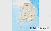 Shaded Relief 3D Map of South Korea, single color outside, bathymetry sea, shaded relief sea