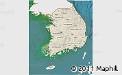Shaded Relief 3D Map of South Korea, single color outside, satellite sea