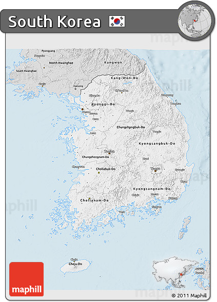 Silver Style 3D Map of South Korea
