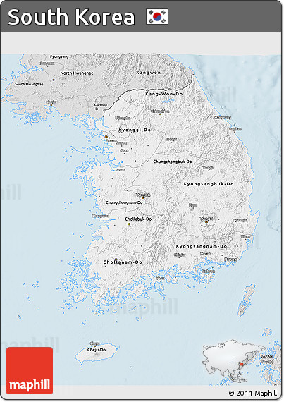 Silver Style 3D Map of South Korea