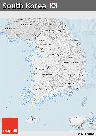 Silver Style 3D Map of South Korea