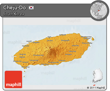 Political 3D Map of Cheju-Do, lighten