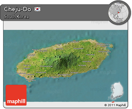 Satellite 3D Map of Cheju-Do, single color outside
