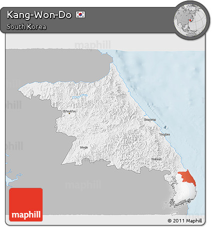Gray 3D Map of Kang-Won-Do, single color outside