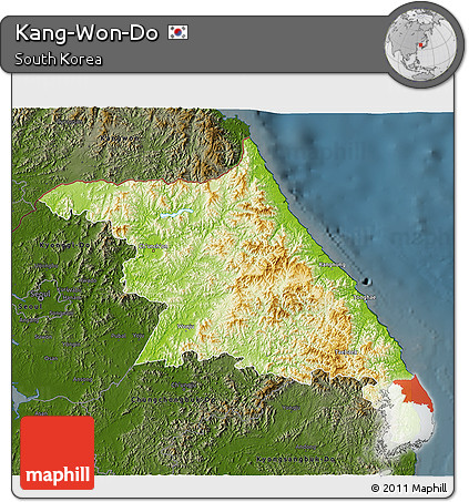 Physical 3D Map of Kang-Won-Do, darken