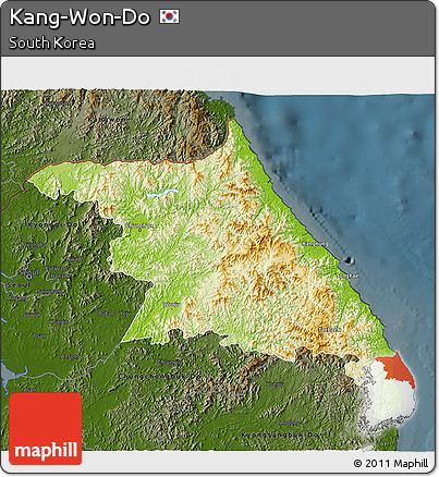 Physical 3D Map of Kang-Won-Do, darken