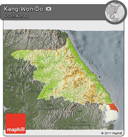 Physical 3D Map of Kang-Won-Do, darken, semi-desaturated