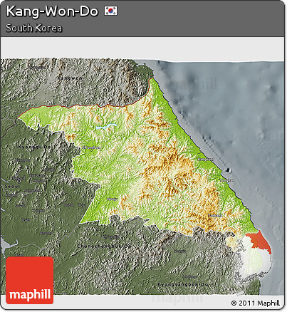 Physical 3D Map of Kang-Won-Do, darken, semi-desaturated