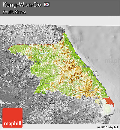 Physical 3D Map of Kang-Won-Do, desaturated