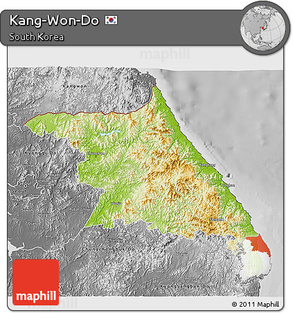 Physical 3D Map of Kang-Won-Do, desaturated