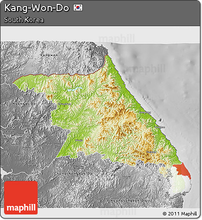 Physical 3D Map of Kang-Won-Do, desaturated