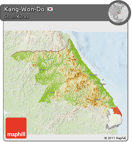 Physical 3D Map of Kang-Won-Do, lighten
