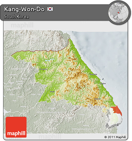 Physical 3D Map of Kang-Won-Do, lighten, semi-desaturated