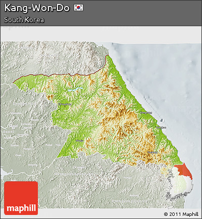 Physical 3D Map of Kang-Won-Do, lighten, semi-desaturated