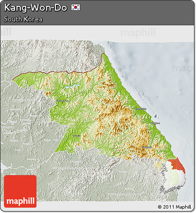 Physical 3D Map of Kang-Won-Do, lighten, semi-desaturated