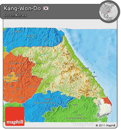 Physical 3D Map of Kang-Won-Do, political outside