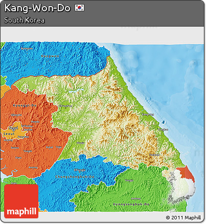 Physical 3D Map of Kang-Won-Do, political outside