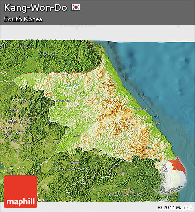 Physical 3D Map of Kang-Won-Do, satellite outside