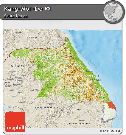 Physical 3D Map of Kang-Won-Do, shaded relief outside