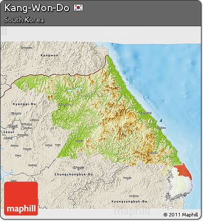 Physical 3D Map of Kang-Won-Do, shaded relief outside