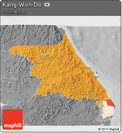 Political 3D Map of Kang-Won-Do, desaturated