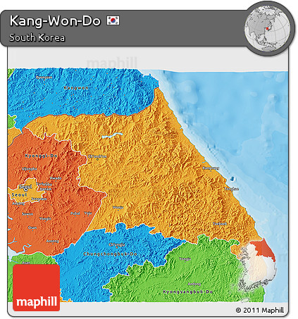Political 3D Map of Kang-Won-Do