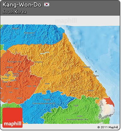 Political 3D Map of Kang-Won-Do