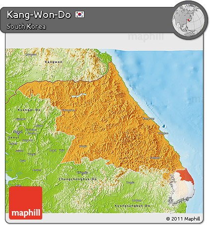 Political 3D Map of Kang-Won-Do, physical outside