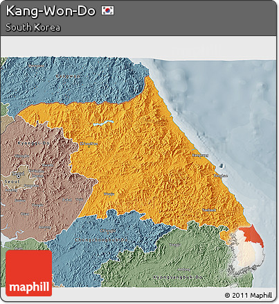 Political 3D Map of Kang-Won-Do, semi-desaturated