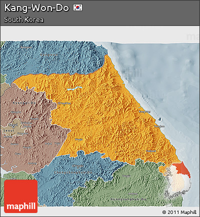 Political 3D Map of Kang-Won-Do, semi-desaturated