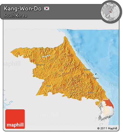 Political 3D Map of Kang-Won-Do, single color outside