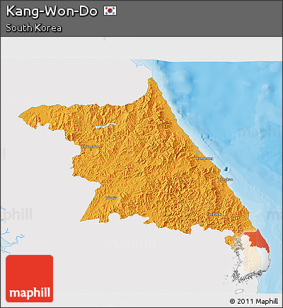 Political 3D Map of Kang-Won-Do, single color outside