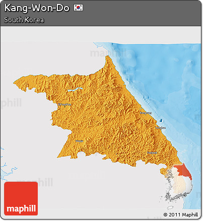 Political 3D Map of Kang-Won-Do, single color outside