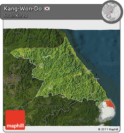 Satellite 3D Map of Kang-Won-Do, darken